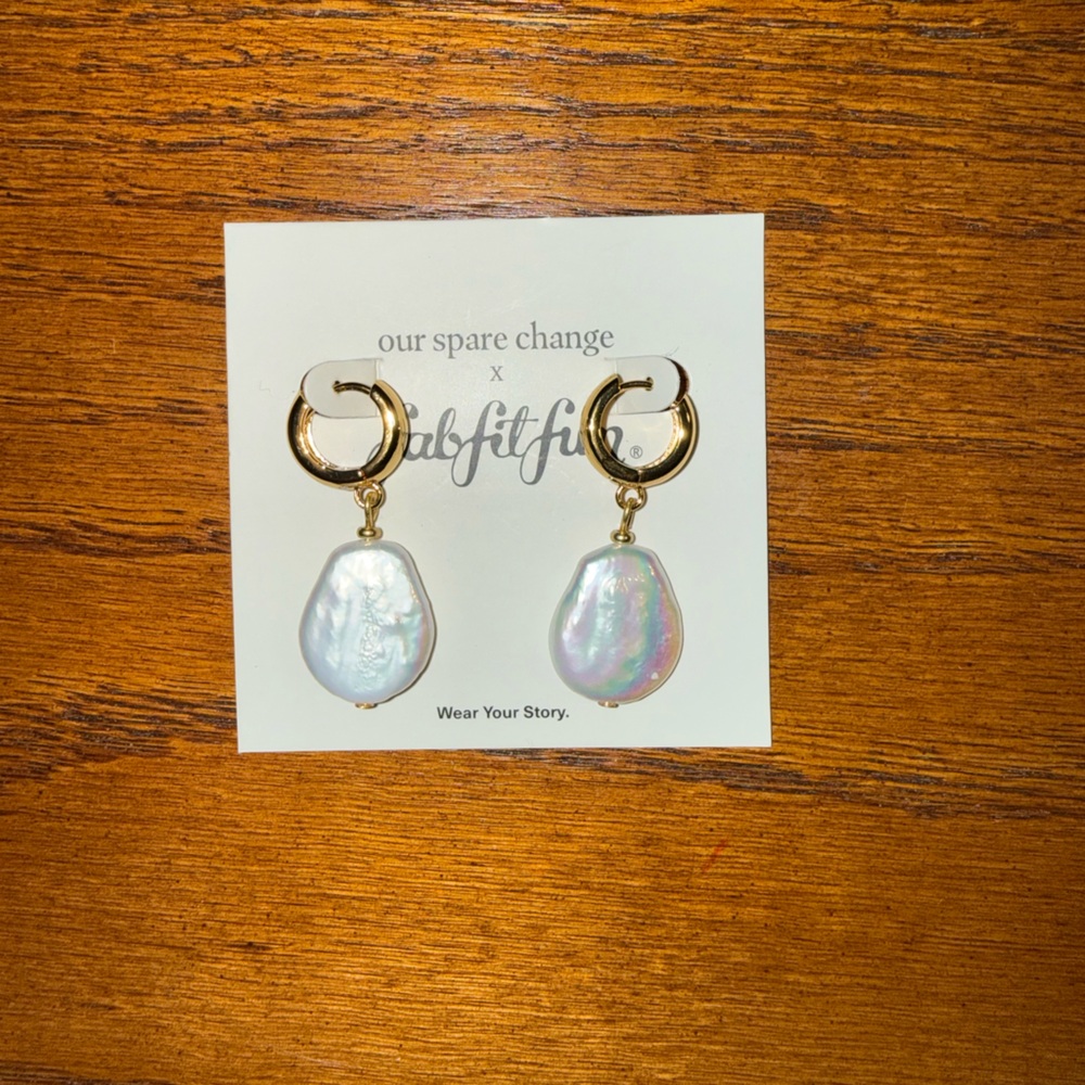 Gold Hoop Earrings with Irregular White Pearl Drops